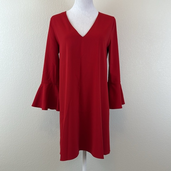 Alice + Olivia Tameika Vibrant Red Trumpet Sleeve Dress Size 8 - Picture 2 of 9